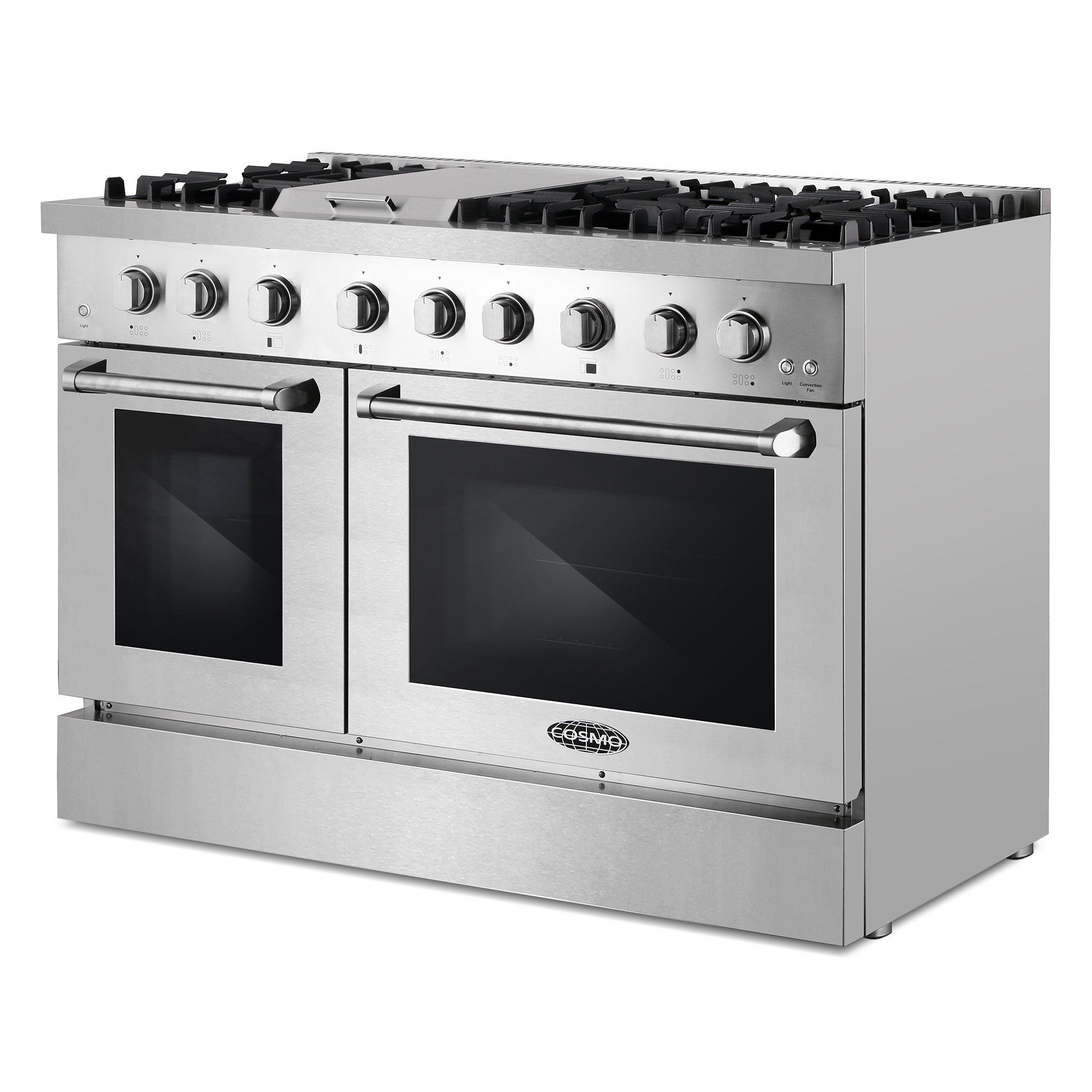 Cosmo 48 in. Lumin Collection 6.7 cu. ft. Double Oven Dual Fuel Range with 6 Sealed Burners, Rapid Convection, Stainless Steel
