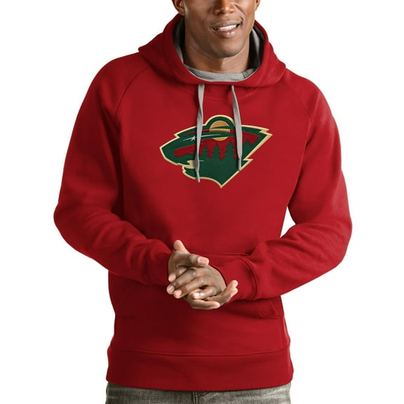 Men's Antigua Red Minnesota Wild Logo Victory Pullover Hoodie