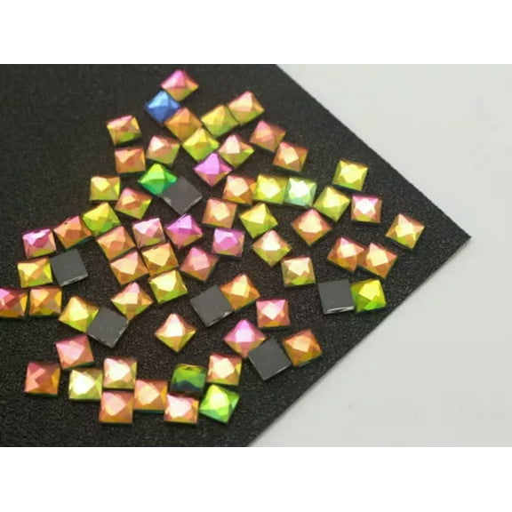 U8MO 200 Faceted Square Flatback Glass Crystal Rhinestone Gems 6X6mm Color Choice-RainBow Color