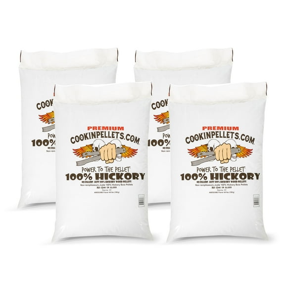 CookinPellets Granules de Bois pour Fumoir de Gril au Hickory de Qualité Supérieure, Sac de 40 Lb (Lot de 4)