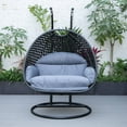 thumbnail image 3 of LeisureMod Mendoza Charcoal Wicker Hanging 2 Person Egg Swing Chair with Stand & Charcoal Cushions, 3 of 9