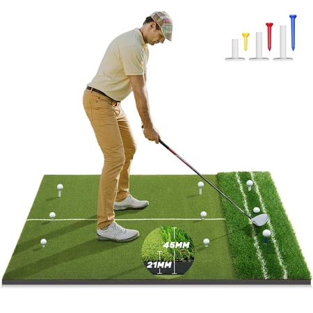 Dual-turf 5x4ft Golf Mat:10mm & 15mm Upgraded Hitting Mat Alignment Angle Of Approach Aid Indoor/outdoor Practice Green Ideal Valentine's Day Gifts
