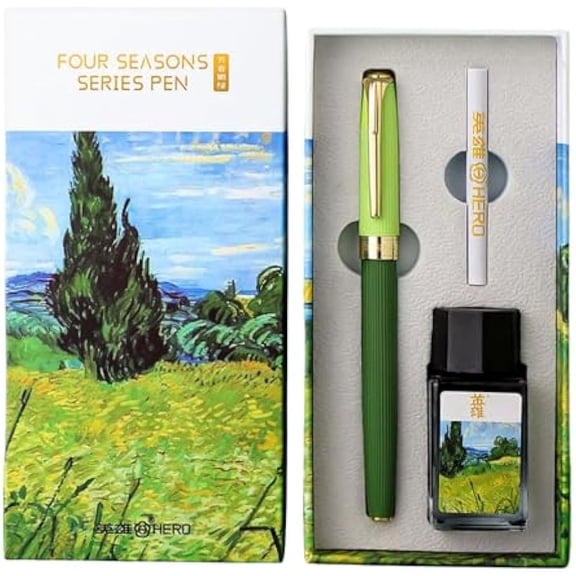 Stainless Steel Fountain Pen Gift Set with Refillable Ink Converter, Fine Point Fountain Pen for Writing, Office Supplies, Gift Box, Black Ink