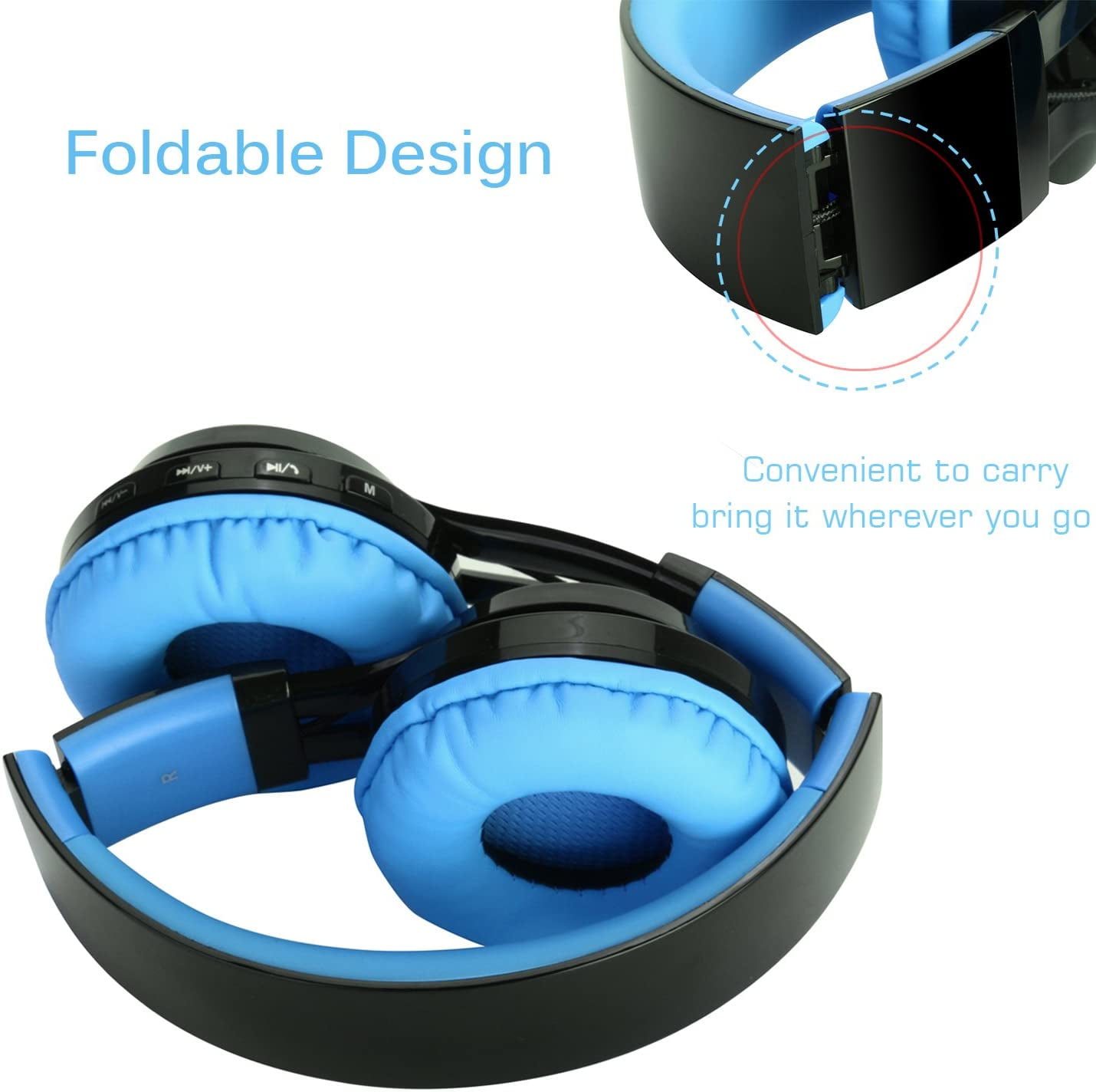 Bluetooth Headset, Riwbox AB005 Wireless Headphones 5.0 with Microphone Foldable Headphones with TF Card FM Radio and LED Lig