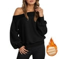 thumbnail image 2 of Bibifish Womens Sweatshirts Oversized Fleece Lined Off Shoulder Sweatshirts Casual Long Sleeve Streetwear Ladies Trendy Pullover Tops, 2 of 7