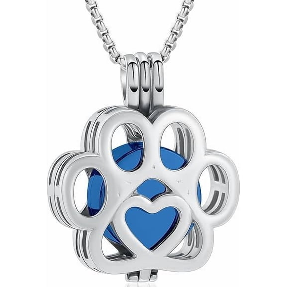 Paw Print Urn Cremation Jewelry for Ashes Stainless Steel Urn Necklace for Ashes Pet Keepsake Jewelry for Dog's/Cat's Memorial Locket