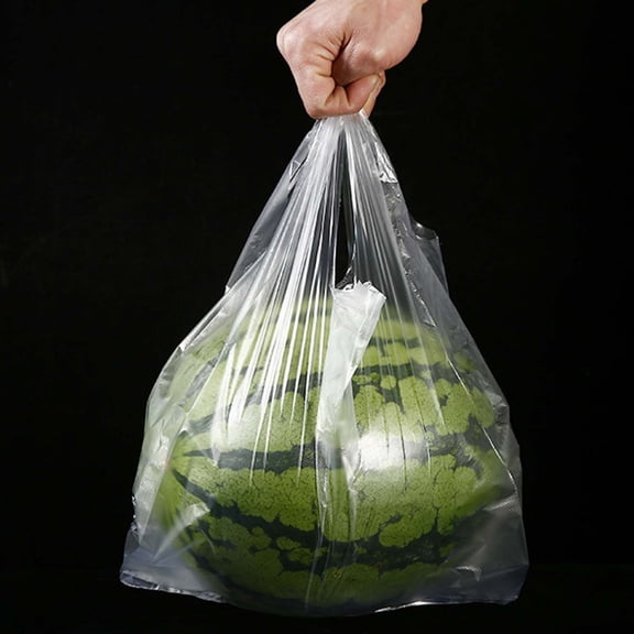 100Pcs Clear Plastic Grocery Bags with Handles Food Grade PE T-Shirt Bags for Shopping Packaging 9.4x11.8 Inches