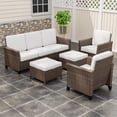 thumbnail image 5 of INTER HUT 5PCS Outdoor Patio Wicker Conversation Sets with Ottoman, Rattan Conversation Furniture for Porch, Backyard, Deck, Poolside, Garden, Beige, 5 of 9