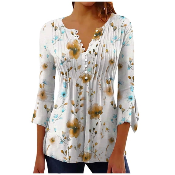 Womens 3/4 Length Sleeve Tops Crew Neck Basic Tees Shirts Casual Loose Fit Blouses