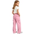 thumbnail image 6 of LRen Girls Solid Color Cargo Sweatpants Elastic Waist Wide Leg Casual Sport School Uniform Pants for 5-14 Years Back To School Preppy Clothes for Girls, 6 of 7