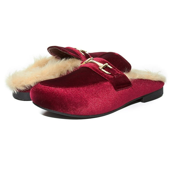 backless mules with fur