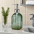 thumbnail image 5 of Glass Soap Dispenser Horizontal Stripe Glass Soap Dispenser Bottle 350ml Capacity for Hand Soap Shampoo Shower Gel, Press Type Pump Refillable Container Bathroom Kitchen Decor Horizontal Stripe, 5 of 6