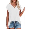 thumbnail image 2 of White Womens Blouses Women's Cap Sleeve Shirts Casual Summer V Neck Tunic Tops Loose T Shirts Side Slit S 3XL Summer Tops, 2 of 6