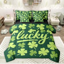 Feelyou Green Lucky Shamrock Bedding Comforter Set 7pcs, Spring Plant King Bedding Sets