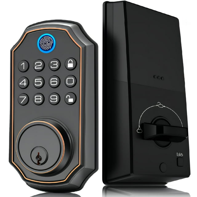 HLONK Fingerprint Smart Deadbolt Lock with Voice Prompt Oil Rubbed Bronze - Fingerprint PIN Code One-Time Code 2 Mechanical Keys Auto Lock Enable/Disable Easy Installation