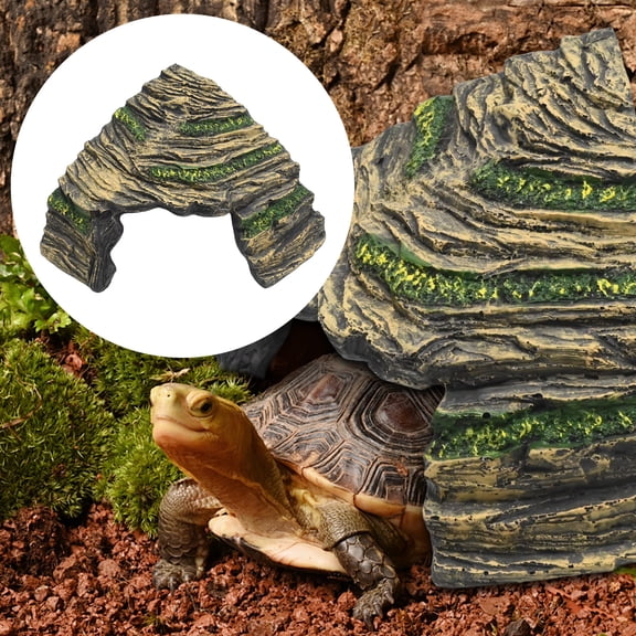 Gecko Hide Shale Scape Step Ledge,Reptile Habitat Decoration Hideout,  for Geckos,for Turtles, Frogs, Salamanders, Small Reptiles (6.42in*6.61in*4.13in)