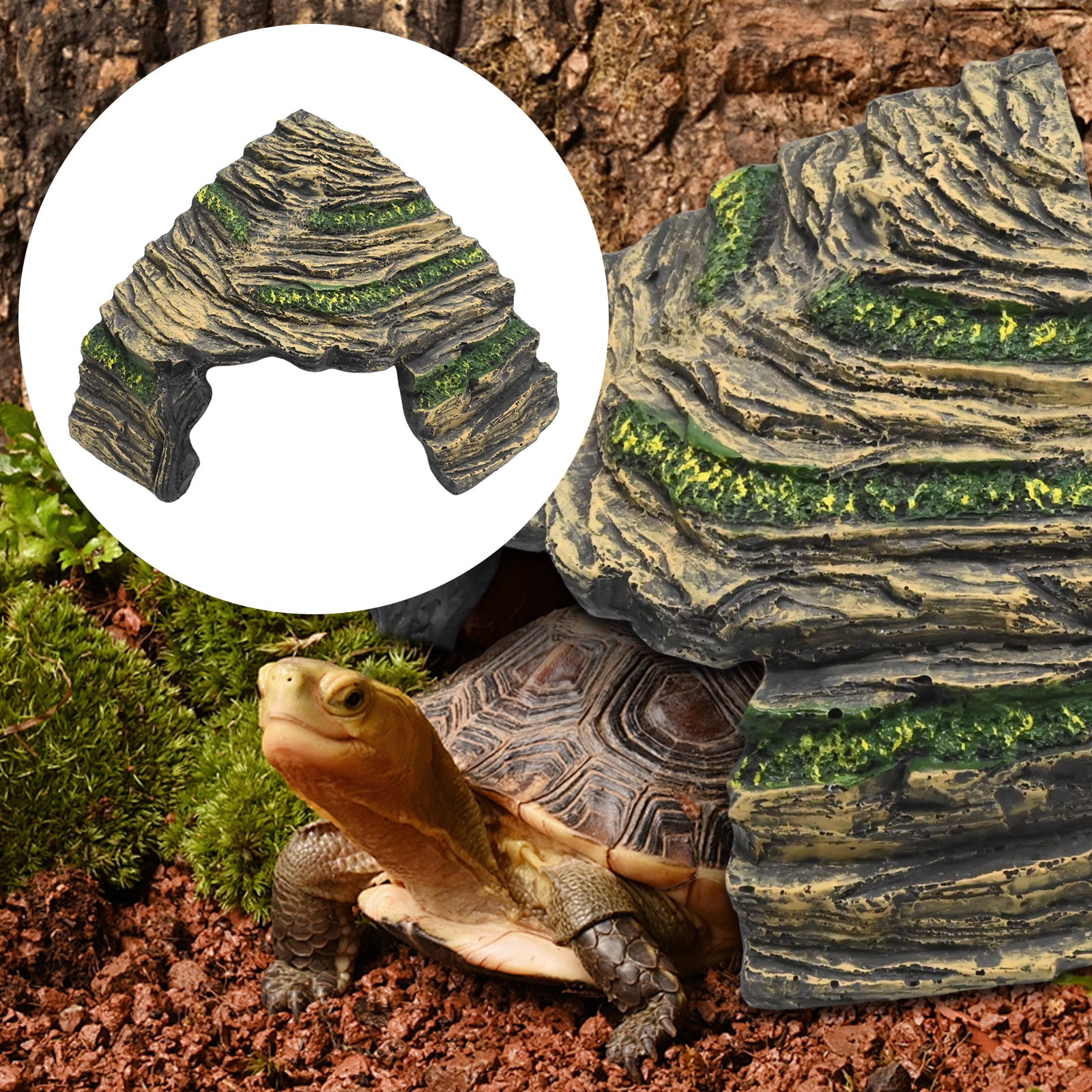 Gecko Hide Shale Scape Step Ledge,Reptile Habitat Decoration Hideout, for Geckos,for Turtles, Frogs, Salamanders, Small Reptiles (6.42in*6.61in*4.13in)