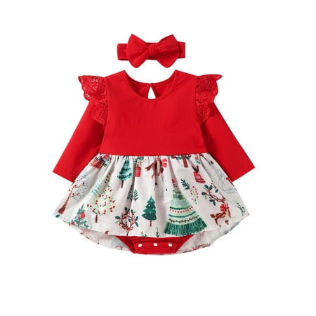 

Binpure Baby Girls Romper with Headband Christmas Tree Dress for Toddler