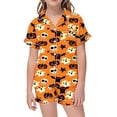 thumbnail image 4 of JIAYUE Girl's Halloween Pajama Set Lightweight Short Sleeve Notched Collared Button Front Tops And Shorts Loose Fit Two Piece Sleepwear For Leisure Indoor Rest Daily Home Wear,6-7 Years, 4 of 4