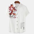 thumbnail image 2 of Camisas De Lino Para Hombre Casual Hombres Solapa Estampado Manga Corta Puños Botón Puerto Estilo Floral Camisa Sand Beach Hawaiianss Summer Top (White, L), 2 of 3