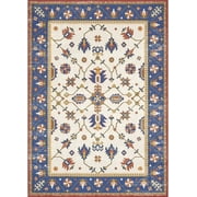 WelHome Machine Washable Rugs 5x7 (60 x 84 inches) Area Rug For Living Room, College Dorm Rugs with Anti-Skid Latex Backing, Traditional Frame, Blue and White Rug