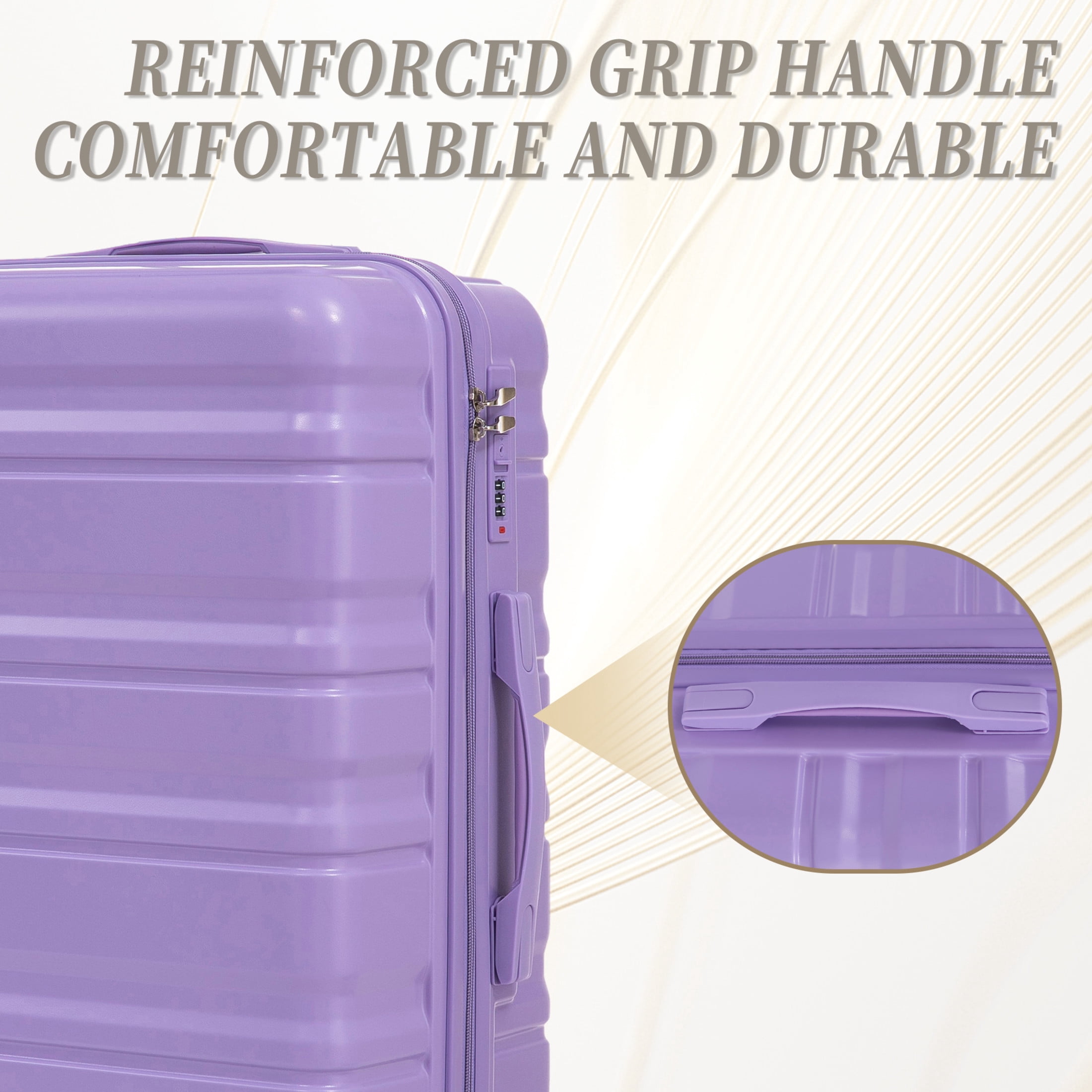 Noble House Lorven 3-Piece 20"/24"/28" ABS Hardshell Luggage Set with Combination Lock and Spinner Wheels, Light Purple