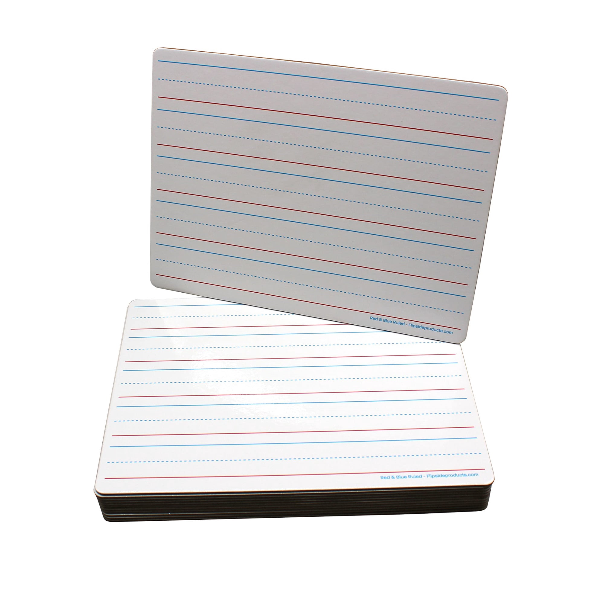Flipside Products Two-Sided Dry Erase Boards, Red & Blue Ruled/Plain, 9" x 12", with Colored Pens & Student Erasers, Class Pack 12