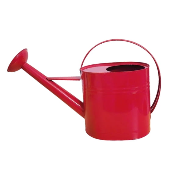 Jarra de riego portátil de metal de 5 L para jardín, con forma ovalada y fácil manejo. Rojo