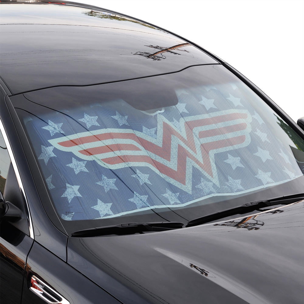 Wonder Woman Red Blue Stars American Flag Car Auto Sun Windshield Heat Shade 