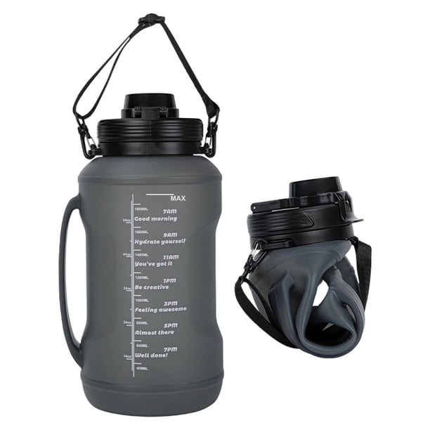 Botella de agua plegable de silicona de 2 l, gran capacidad, para acampar al aire libre y hacer deportes, con asa.