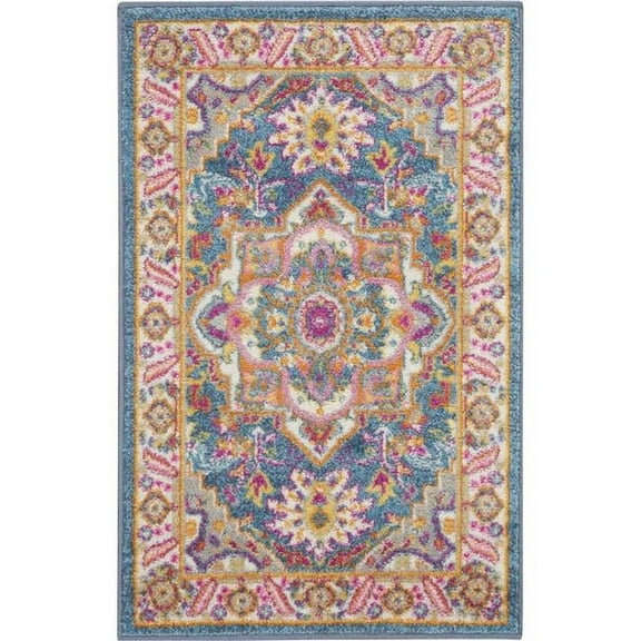 2 x 3 ft. Medallion Scatter Rectangle Area Rug - Teal & Pink