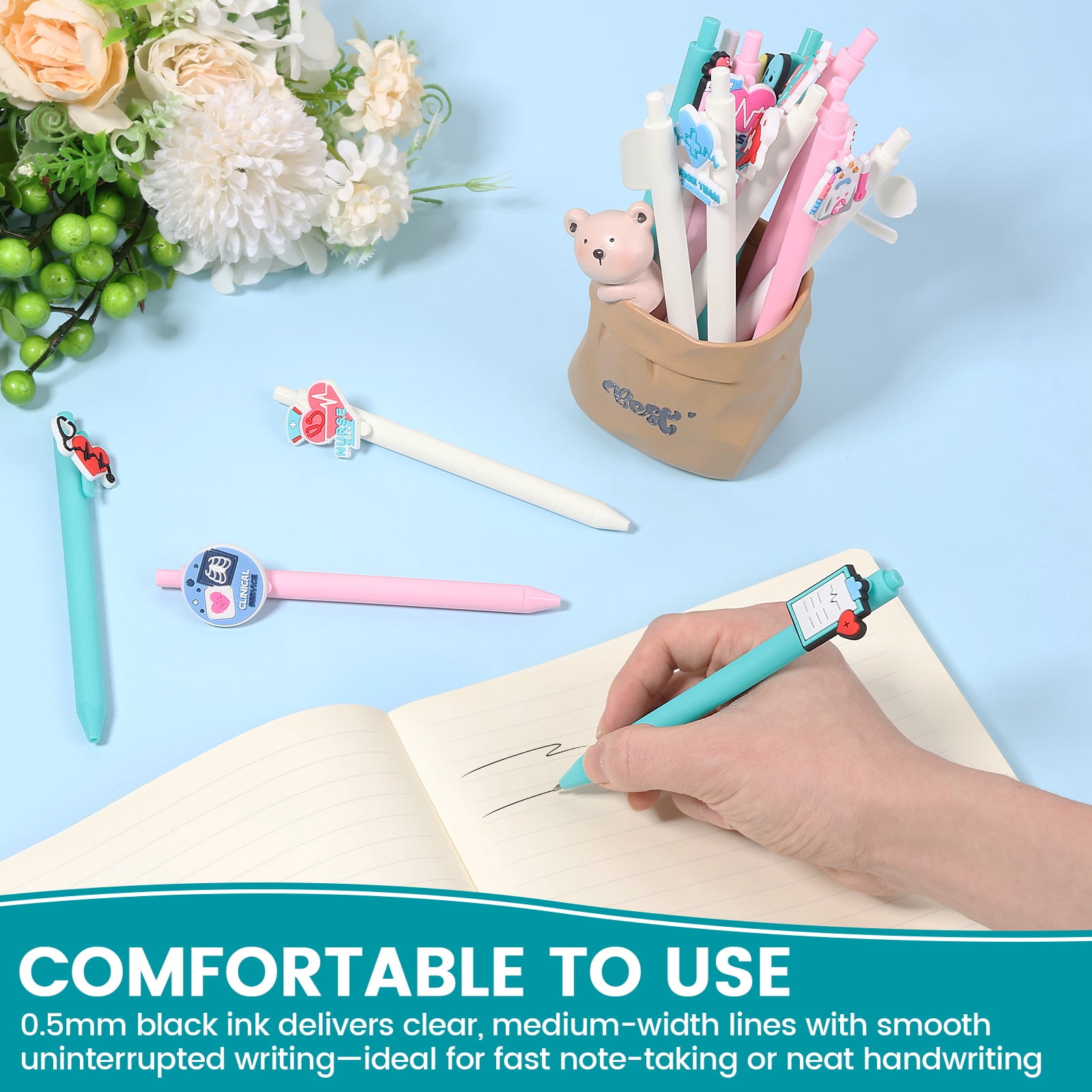Threns 50 Pcs Nurse Pens Funny Cute Nurse Accessories for Work Aesthetic Gel Pen Black Ink Set for Cna Rn Medical Assistant Nursing Student Essentials Nurse Week Gifts Appreciation Gift