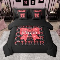 Manfei Cartoon Red Bowknot 7-Piece Twin Bedding Sets for Female Girls Child,Gradient Bling Glitter Bedding Comforter Set,Cheer Team Breathable Sheet Sets,Super Cozy Room Decor,Reversible
