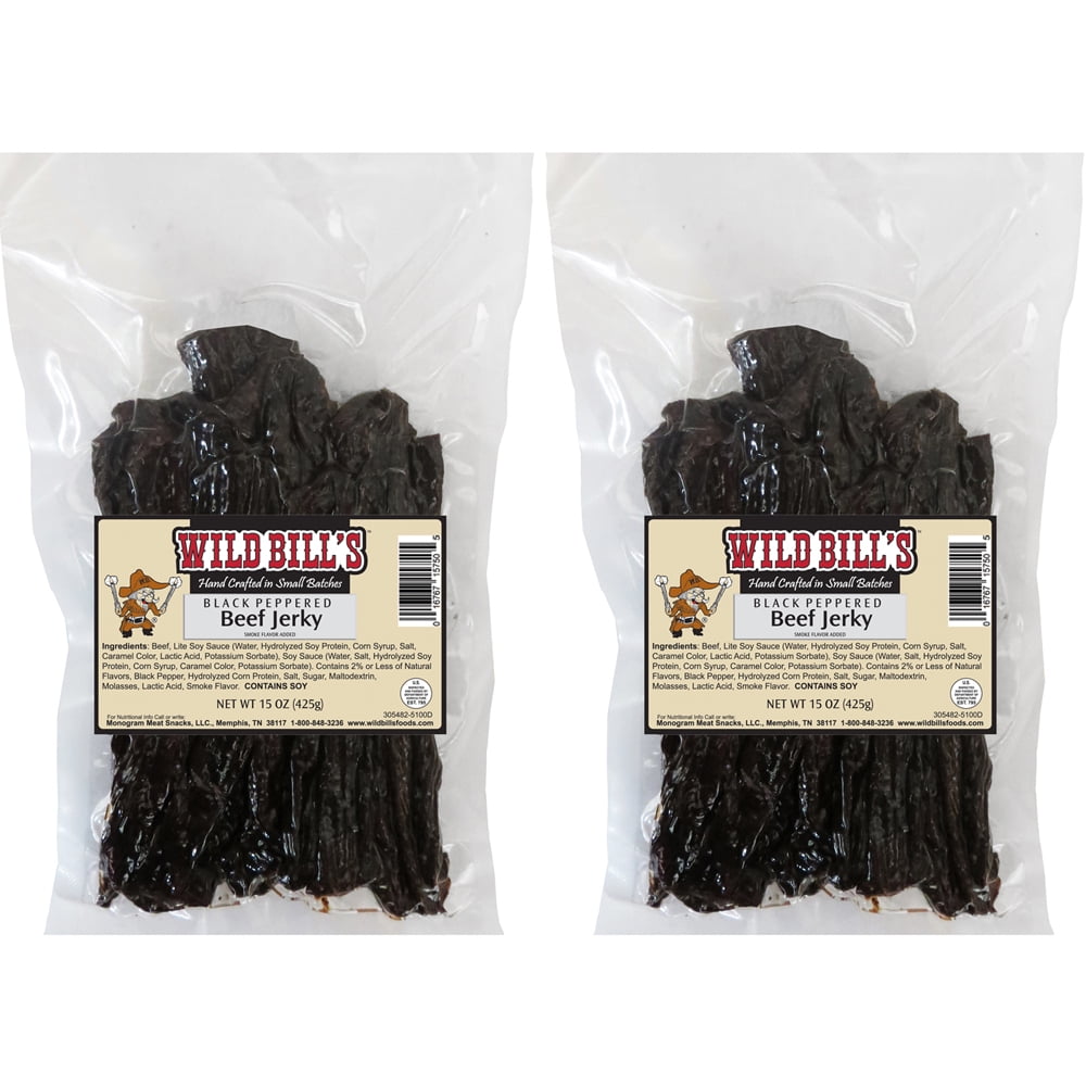Wild Bill's Black Peppered Beef Jerky Two-Bag Starter Kit (two 15oz bags and 1 jar)
