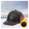 thumbnail image 2 of Men's Winter PU Leather Baseball Cap with Earflaps, Thick Warm Windproof Dad Hat, 2 of 6