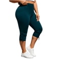 thumbnail image 3 of VBVC Women's Drawstring High Waisted Capri Leggings , Ruched Side Workout Pants For Women , Ladies' Tummy Control Yoga Crop Tights with Pockets, Navy , S-2XL, 3 of 9