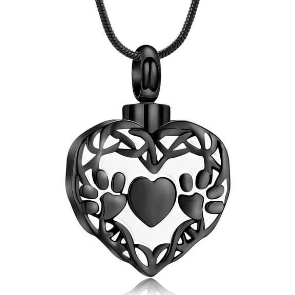 Stainless Steel Paws Print Love Heart Urn Pendant Pet Memory Necklace for Dog Cat Cremation Ashes Keepsake Memorial Jewelry