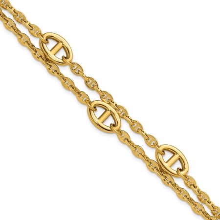 Diamond2Deal Stainless Steel Yellow IP-Plated Two-Strand Anchor Link Plus a 1.25 in Ext Bracelet for Women 8.25"