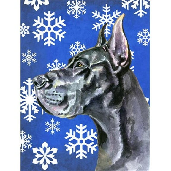 Black Great Dane Winter Snowflakes Holiday Flag Garden Size