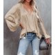 thumbnail image 2 of Blusas de satén LAMISSCHE para mujer, extragrandes, mangas acampanadas, plateadas, sexy, cuello en V profundo, túnica con lentejuelas (albaricoque, S), 2 of 5