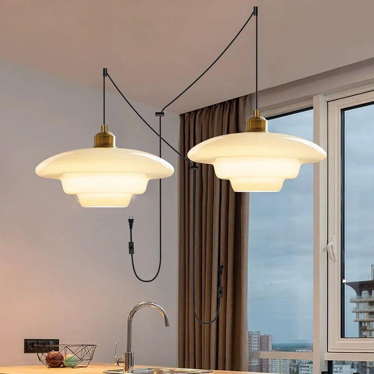 Arturesthome Mid Century Plug-in Milk White Glass Pendant Light
