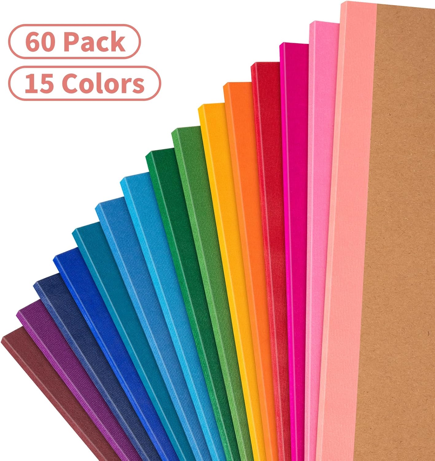 60 Pack Blank Composition Notebook Journals Bulk, A5 Unlined Paper Notebook, Kraft Cover with Rainbow Spines, 8.3”x 5.5”, 15 Colors 60 Pages for School Office Travel