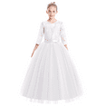thumbnail image 2 of IDOPIP Flower Girls Long Lace Bridesmaid Dress 3/4 Sleeves Floor Length Wedding Party Princess Dress, 2 of 7