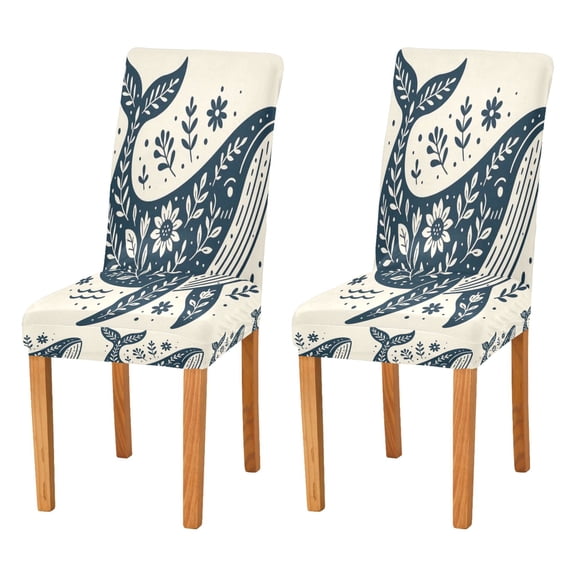 BZSMCE Chairs Slipcovers Dining Chair Covers Whale in Floral Harmony Creative Pattern