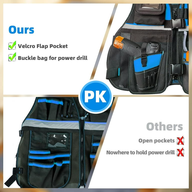 Tool Vest Electrician, 15 Pockets Tool Vest for Handyman