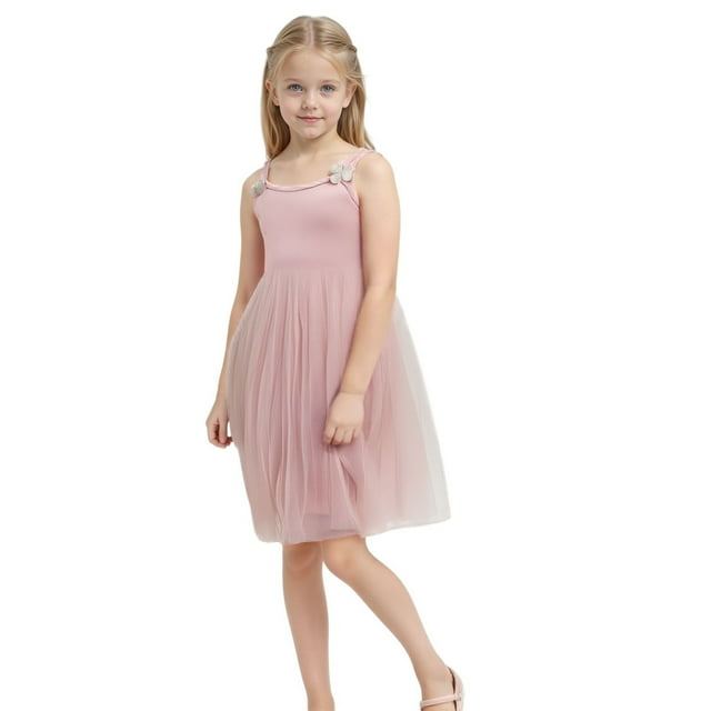 Robes pour Filles Enfants Tout-Petits Robe Princesse en Maille d'Été Sans Manches Robe de Plage Décontractée Robe Enfant Fille Rose 4 Ans-5 Ans