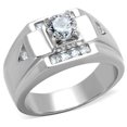 thumbnail image 1 of Men High Polished Stainless Steel Ring with AAA Grade CZ in Clear - Size 9, 1 of 1