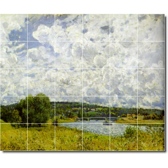 Ceramic Tile Mural-Alfred Sisley Landscapes Painting 132. 25.5" w x 21.25" h using (30) 4.25 x 4.25 ceramic tiles