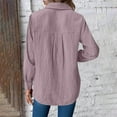 thumbnail image 5 of Otntypg Fall Women Button Down Shirts Lightweight V Neck Collared Work Blouse Long Roll Up Cuffed Sleeve Pocket Casual Boyfriend Cotton Tops Purple M, 5 of 7