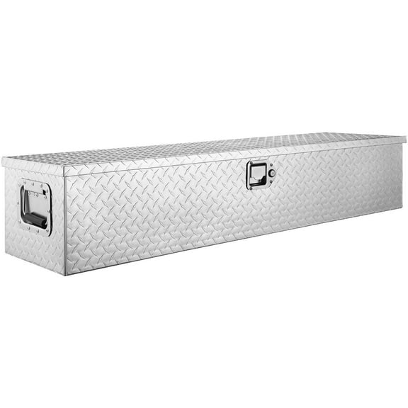 HCY Heavy Duty Aluminum Truck Bed Tool Box, Diamond Plate Tool Box with Side Handle and Lock Keys, Storage Tool Box Chest Box Organizer for Pickup, Truck Bed, RV, Trailer, 48"x15"x15", Silver